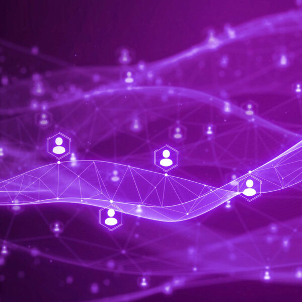 Graphic implying connected people in a space motif